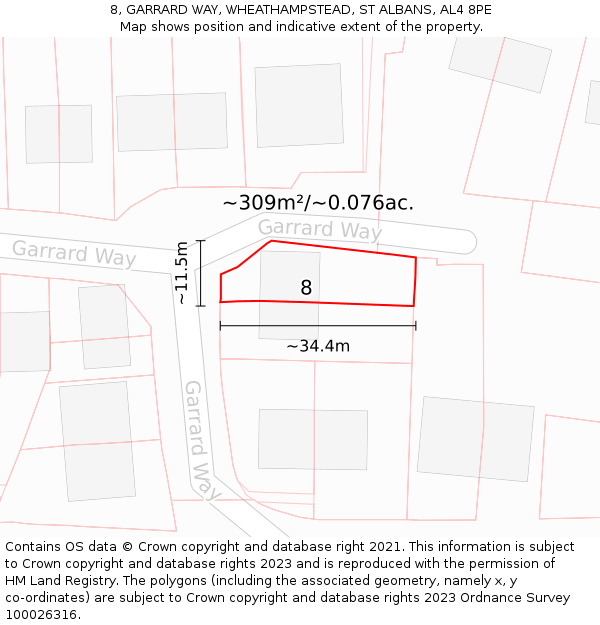 8, GARRARD WAY, WHEATHAMPSTEAD, ST ALBANS, AL4 8PE: Plot and title map