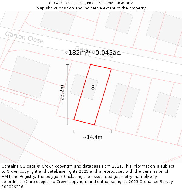 8, GARTON CLOSE, NOTTINGHAM, NG6 8RZ: Plot and title map