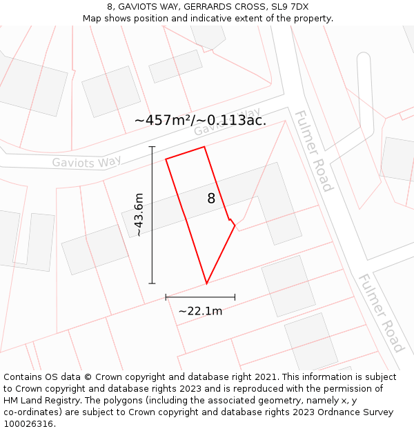8, GAVIOTS WAY, GERRARDS CROSS, SL9 7DX: Plot and title map