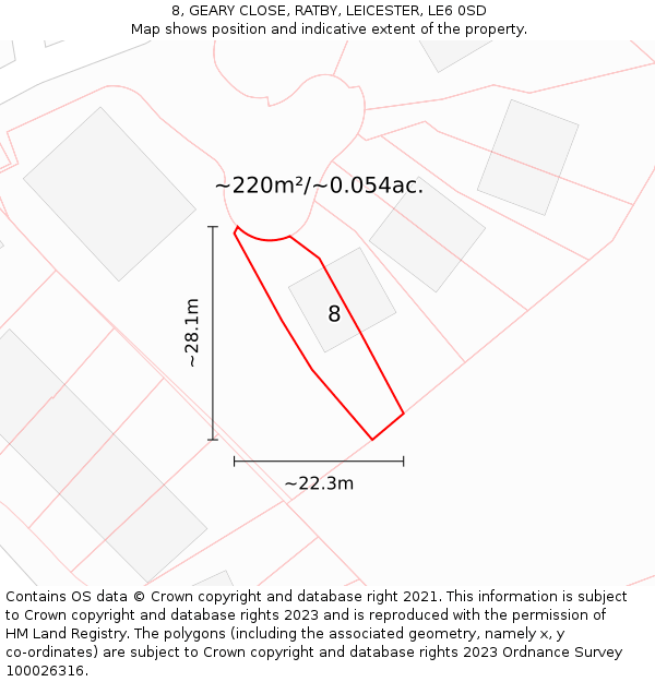8, GEARY CLOSE, RATBY, LEICESTER, LE6 0SD: Plot and title map
