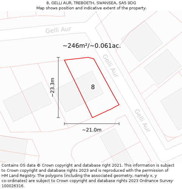 8, GELLI AUR, TREBOETH, SWANSEA, SA5 9DG: Plot and title map