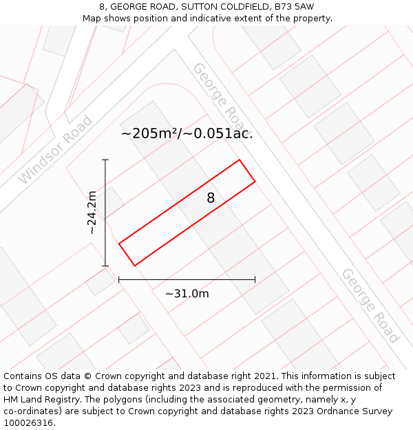 8, GEORGE ROAD, SUTTON COLDFIELD, B73 5AW: Plot and title map