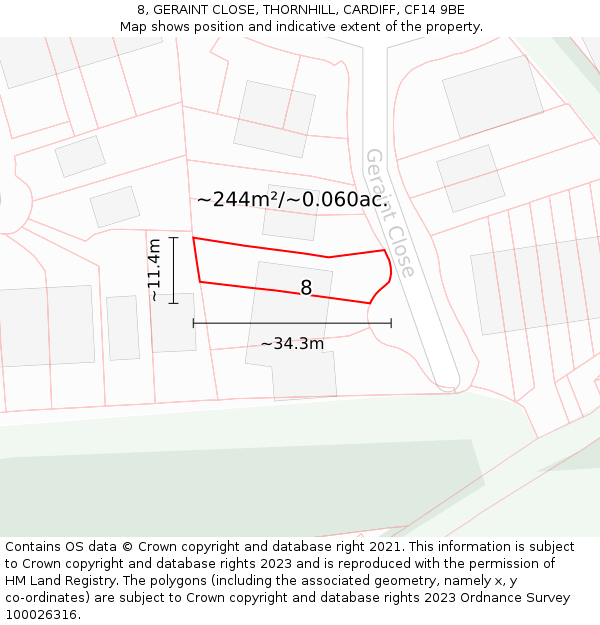 8, GERAINT CLOSE, THORNHILL, CARDIFF, CF14 9BE: Plot and title map