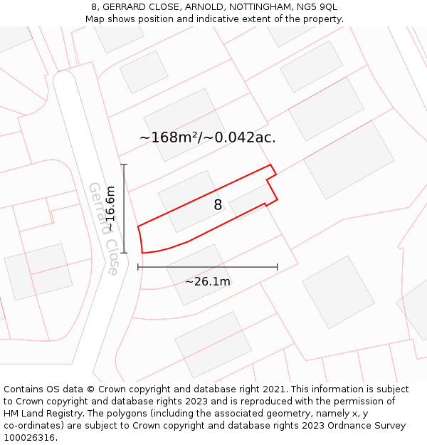 8, GERRARD CLOSE, ARNOLD, NOTTINGHAM, NG5 9QL: Plot and title map