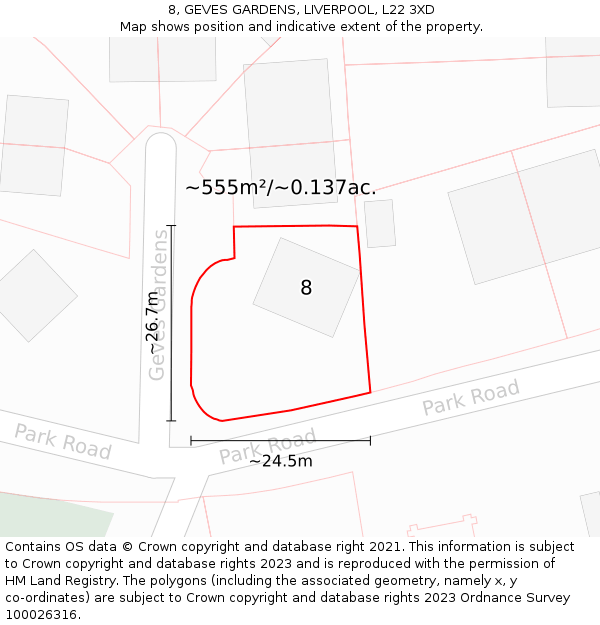8, GEVES GARDENS, LIVERPOOL, L22 3XD: Plot and title map