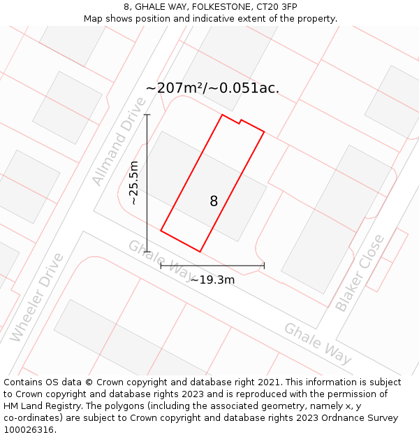 8, GHALE WAY, FOLKESTONE, CT20 3FP: Plot and title map