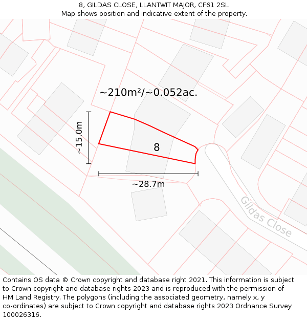 8, GILDAS CLOSE, LLANTWIT MAJOR, CF61 2SL: Plot and title map