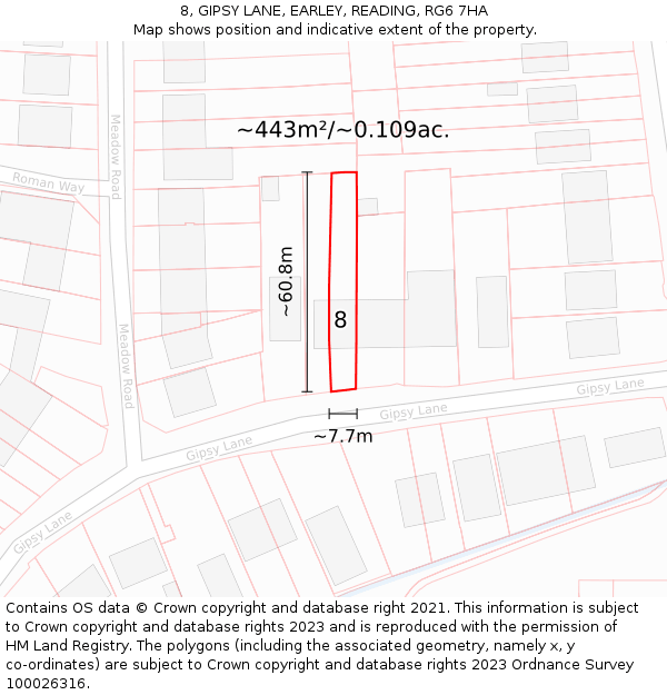 8, GIPSY LANE, EARLEY, READING, RG6 7HA: Plot and title map