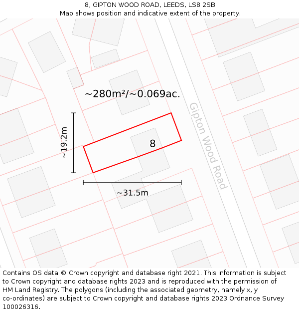 8, GIPTON WOOD ROAD, LEEDS, LS8 2SB: Plot and title map
