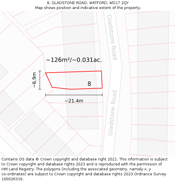 8, GLADSTONE ROAD, WATFORD, WD17 2QY: Plot and title map