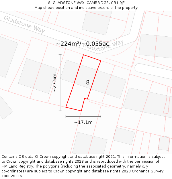 8, GLADSTONE WAY, CAMBRIDGE, CB1 9JF: Plot and title map