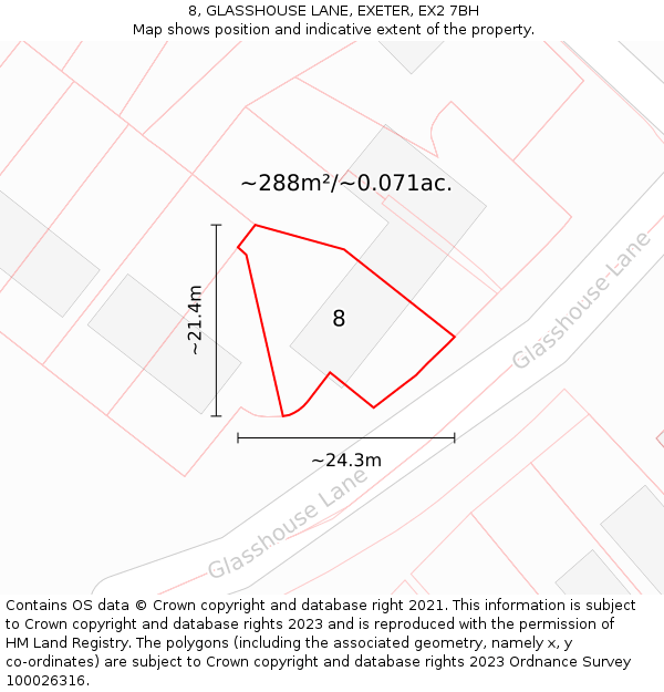 8, GLASSHOUSE LANE, EXETER, EX2 7BH: Plot and title map