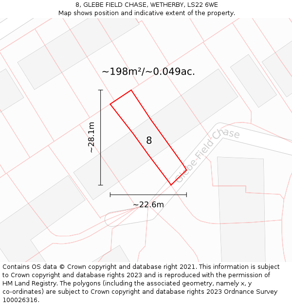 8, GLEBE FIELD CHASE, WETHERBY, LS22 6WE: Plot and title map