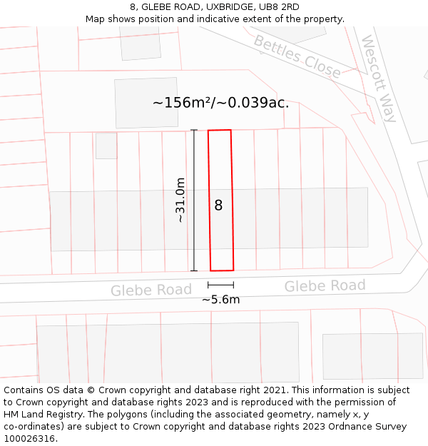 8, GLEBE ROAD, UXBRIDGE, UB8 2RD: Plot and title map