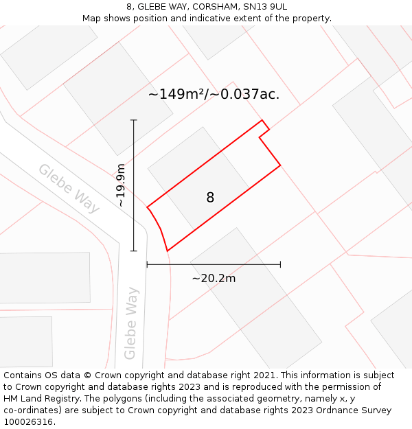 8, GLEBE WAY, CORSHAM, SN13 9UL: Plot and title map
