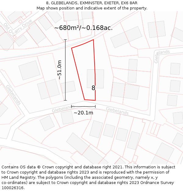 8, GLEBELANDS, EXMINSTER, EXETER, EX6 8AR: Plot and title map