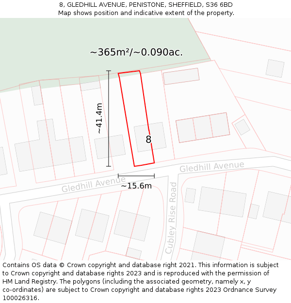 8, GLEDHILL AVENUE, PENISTONE, SHEFFIELD, S36 6BD: Plot and title map