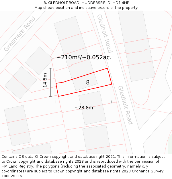 8, GLEDHOLT ROAD, HUDDERSFIELD, HD1 4HP: Plot and title map