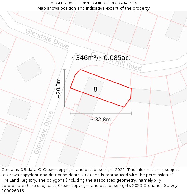 8, GLENDALE DRIVE, GUILDFORD, GU4 7HX: Plot and title map