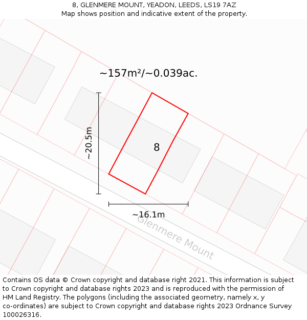 8, GLENMERE MOUNT, YEADON, LEEDS, LS19 7AZ: Plot and title map