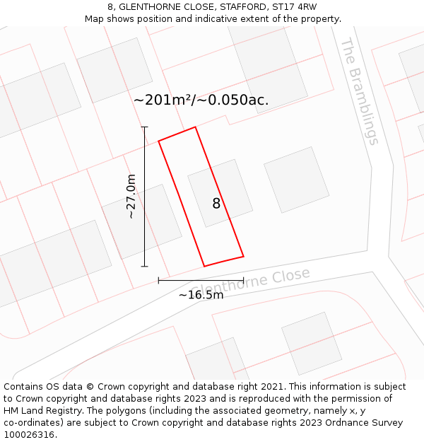 8, GLENTHORNE CLOSE, STAFFORD, ST17 4RW: Plot and title map