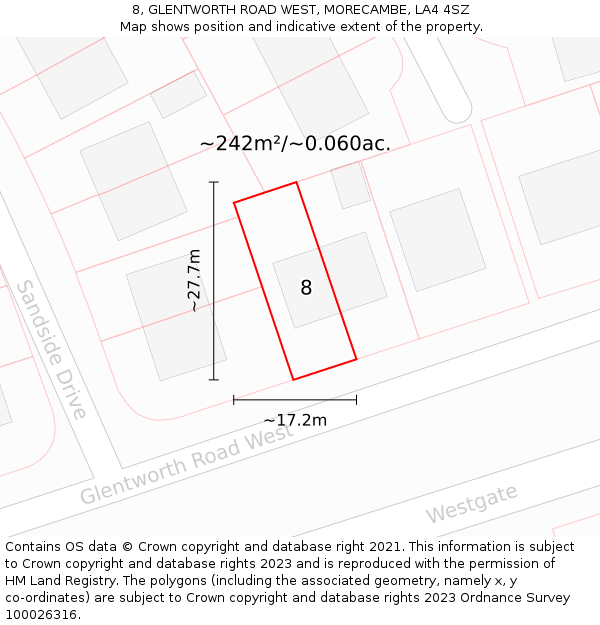 8, GLENTWORTH ROAD WEST, MORECAMBE, LA4 4SZ: Plot and title map