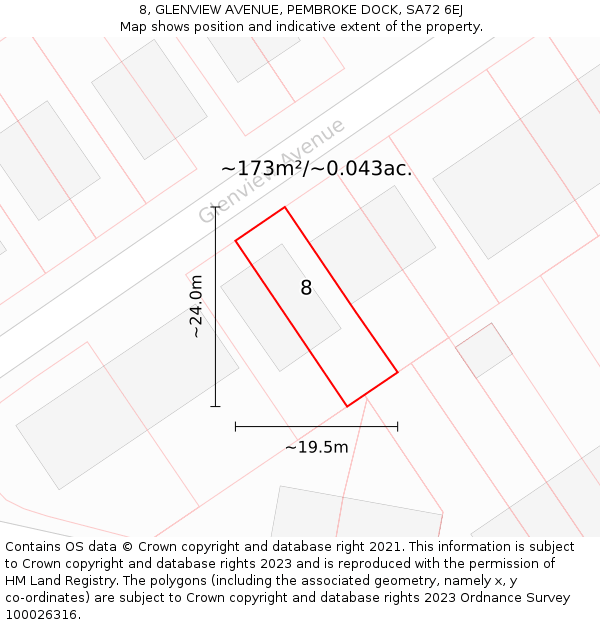 8, GLENVIEW AVENUE, PEMBROKE DOCK, SA72 6EJ: Plot and title map