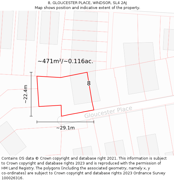 8, GLOUCESTER PLACE, WINDSOR, SL4 2AJ: Plot and title map