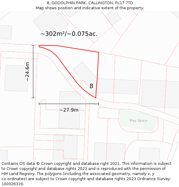 8, GODOLPHIN PARK, CALLINGTON, PL17 7TD: Plot and title map