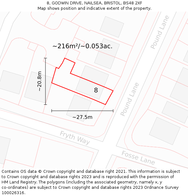 8, GODWIN DRIVE, NAILSEA, BRISTOL, BS48 2XF: Plot and title map