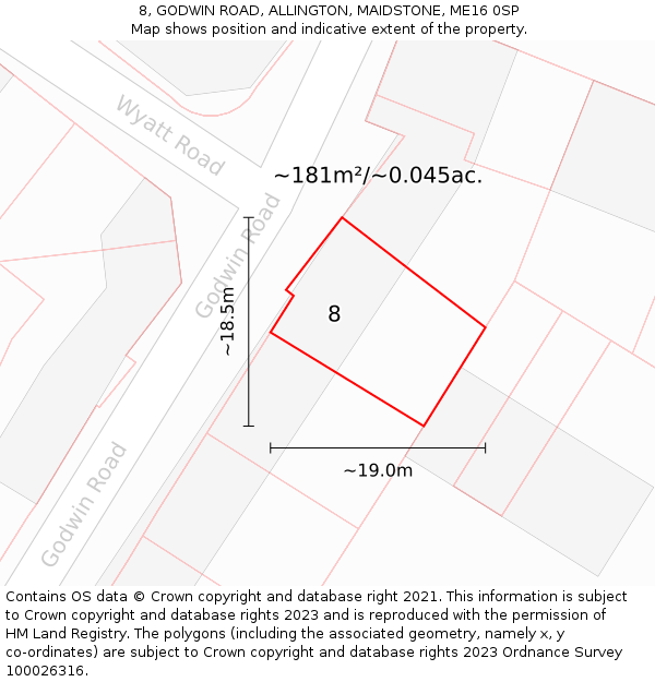 8, GODWIN ROAD, ALLINGTON, MAIDSTONE, ME16 0SP: Plot and title map
