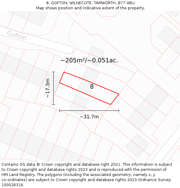 8, GOFTON, WILNECOTE, TAMWORTH, B77 4BU: Plot and title map