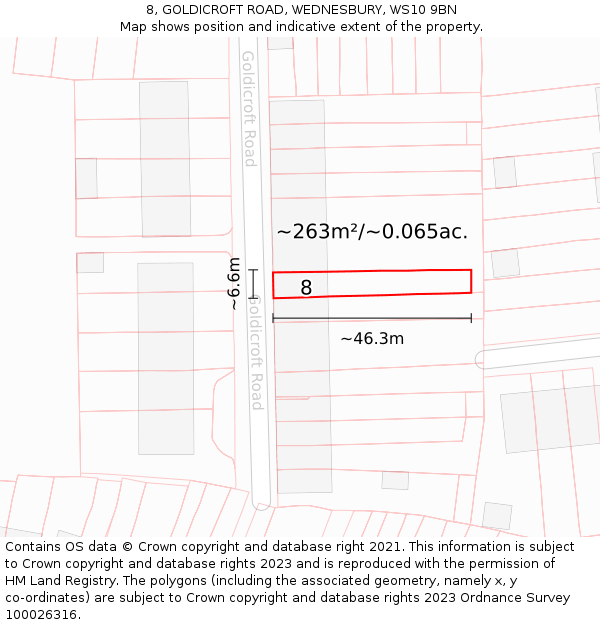 8, GOLDICROFT ROAD, WEDNESBURY, WS10 9BN: Plot and title map