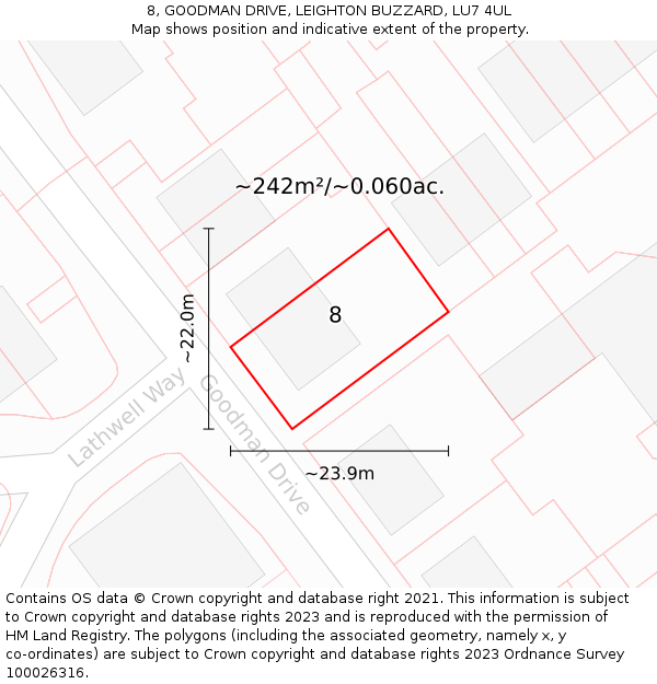 8, GOODMAN DRIVE, LEIGHTON BUZZARD, LU7 4UL: Plot and title map