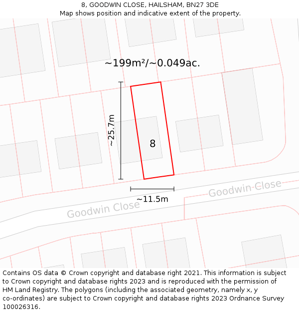 8, GOODWIN CLOSE, HAILSHAM, BN27 3DE: Plot and title map
