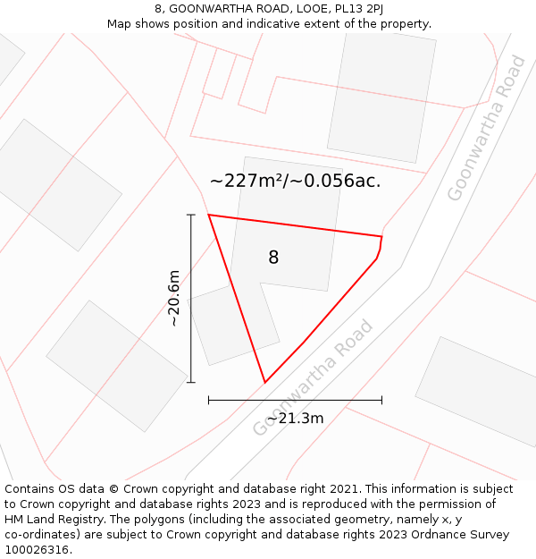 8, GOONWARTHA ROAD, LOOE, PL13 2PJ: Plot and title map