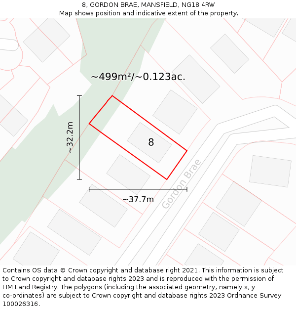 8, GORDON BRAE, MANSFIELD, NG18 4RW: Plot and title map