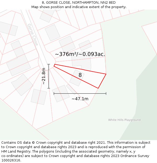 8, GORSE CLOSE, NORTHAMPTON, NN2 8ED: Plot and title map