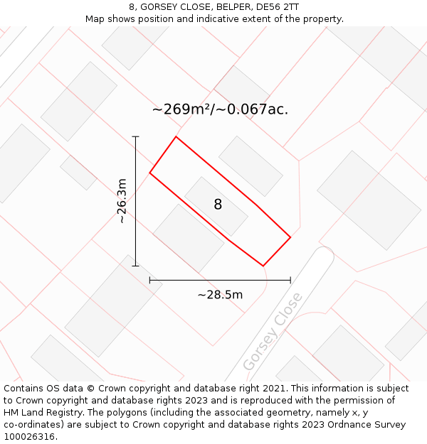 8, GORSEY CLOSE, BELPER, DE56 2TT: Plot and title map