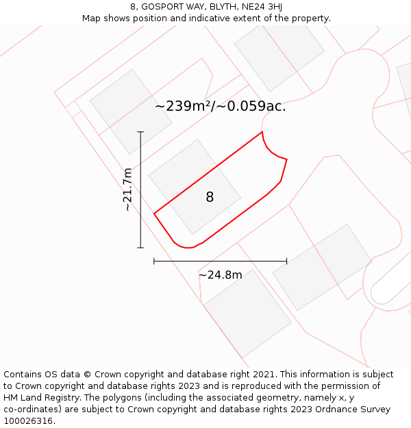 8, GOSPORT WAY, BLYTH, NE24 3HJ: Plot and title map