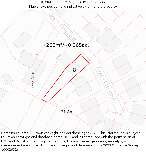 8, GRACE CRESCENT, HEANOR, DE75 7AP: Plot and title map