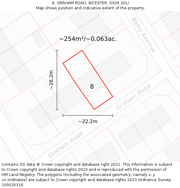 8, GRAHAM ROAD, BICESTER, OX26 2DU: Plot and title map