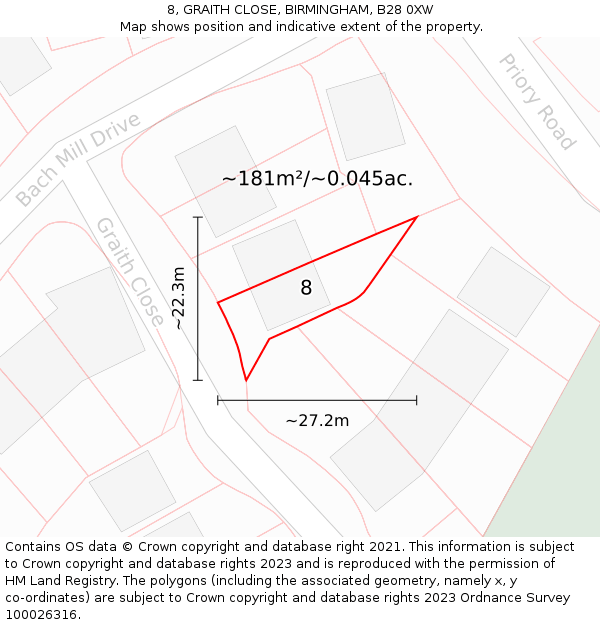 8, GRAITH CLOSE, BIRMINGHAM, B28 0XW: Plot and title map