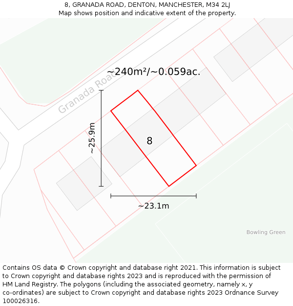 8, GRANADA ROAD, DENTON, MANCHESTER, M34 2LJ: Plot and title map