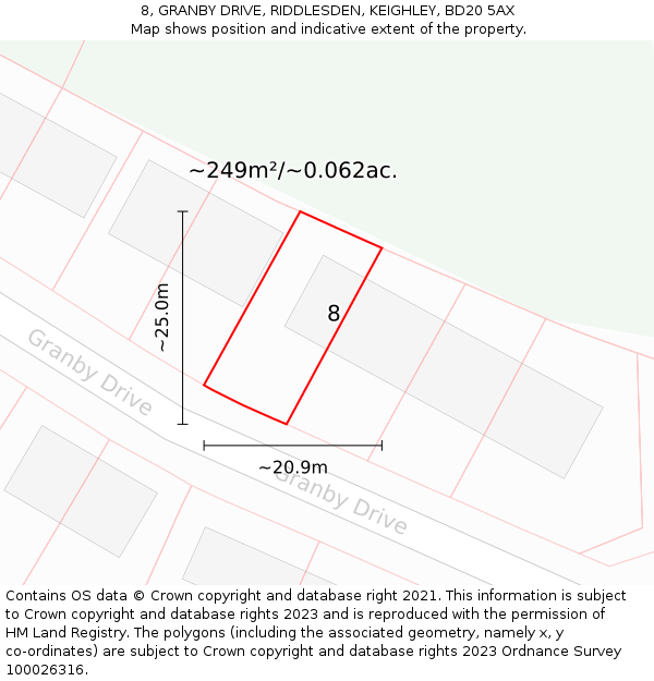 8, GRANBY DRIVE, RIDDLESDEN, KEIGHLEY, BD20 5AX: Plot and title map