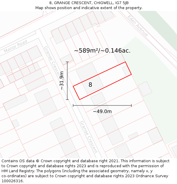 8, GRANGE CRESCENT, CHIGWELL, IG7 5JB: Plot and title map