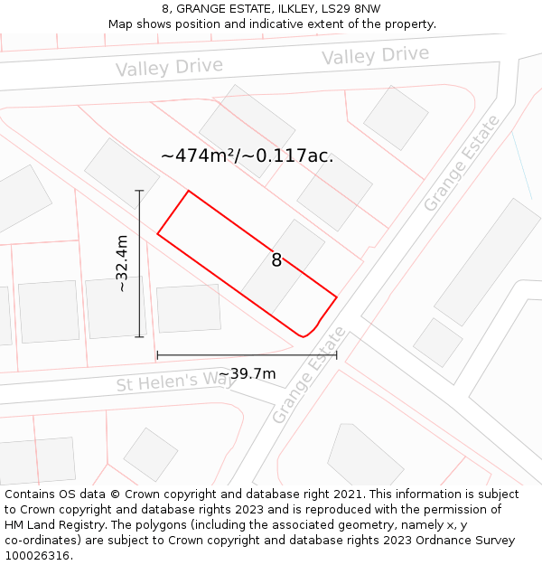 8, GRANGE ESTATE, ILKLEY, LS29 8NW: Plot and title map
