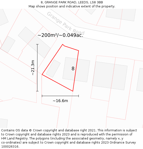 8, GRANGE PARK ROAD, LEEDS, LS8 3BB: Plot and title map