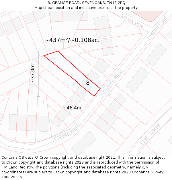 8, GRANGE ROAD, SEVENOAKS, TN13 2PQ: Plot and title map