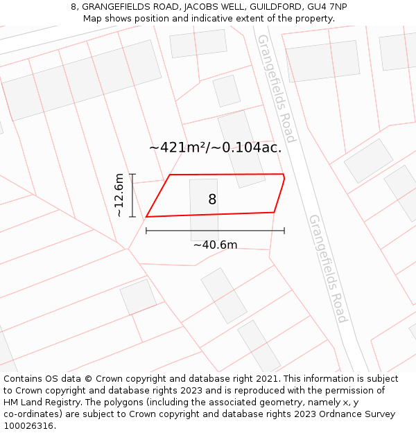 8, GRANGEFIELDS ROAD, JACOBS WELL, GUILDFORD, GU4 7NP: Plot and title map